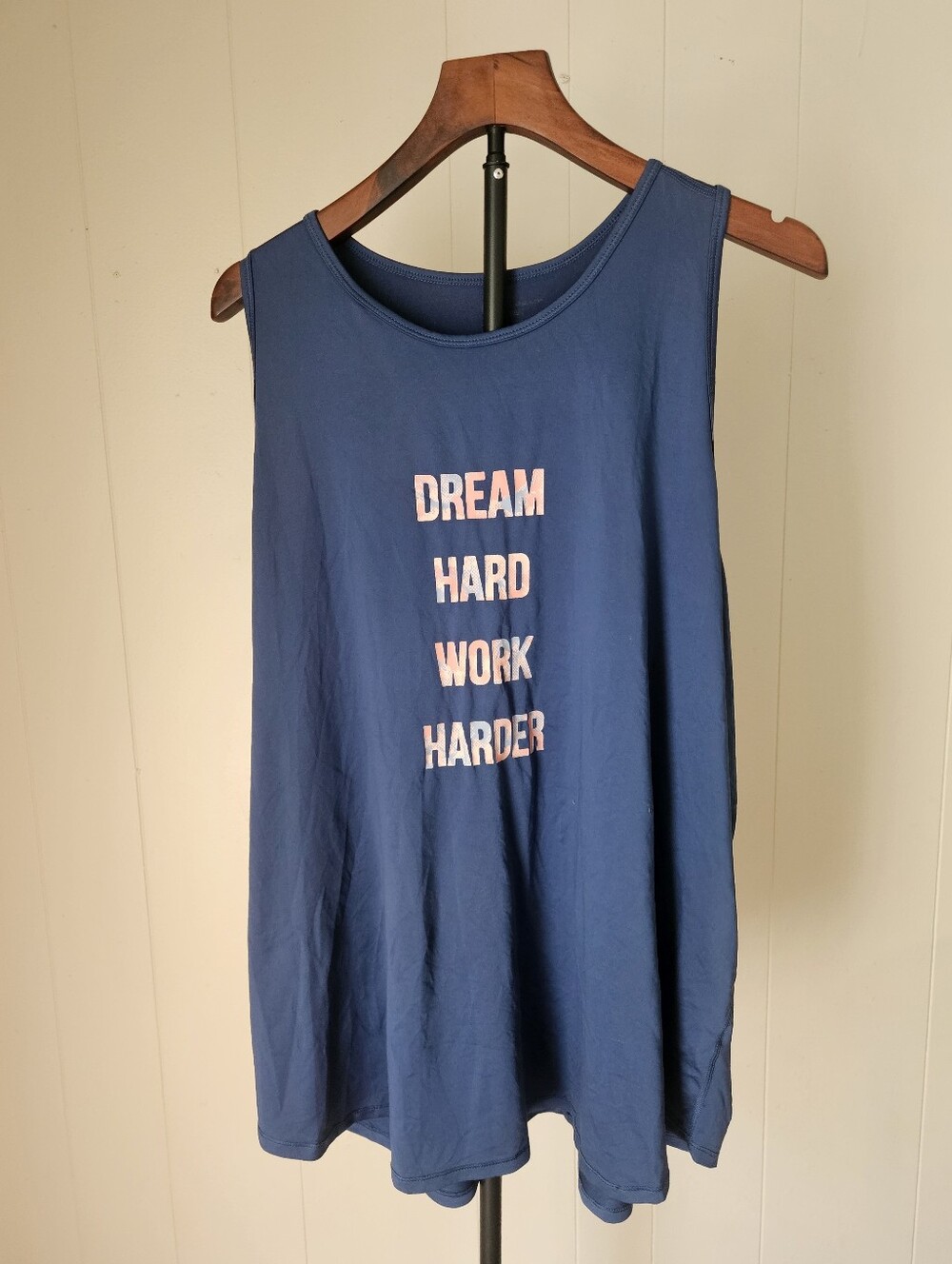 Tek Gear Women's Navy Sleeveless Tank Top with Pink Text